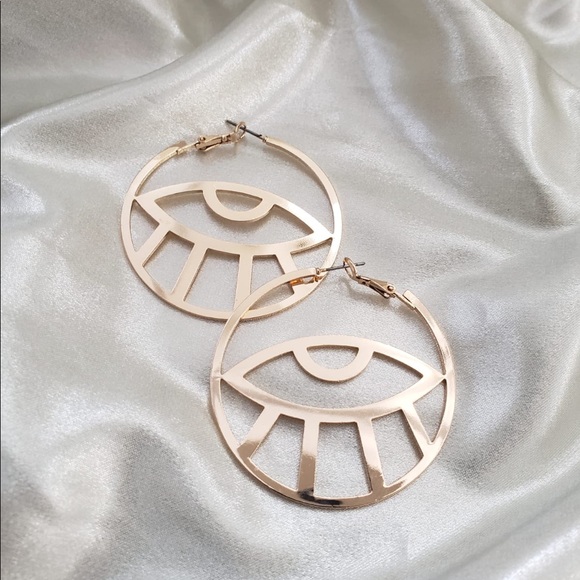 Gold Abstract Evil Eye Earrings - Picture 6 of 6